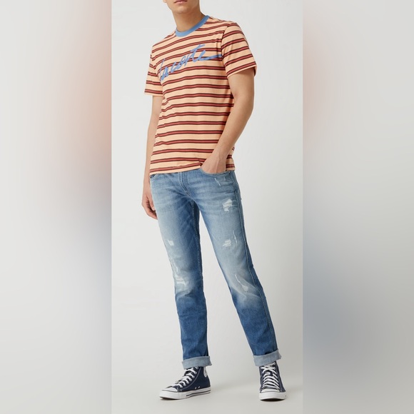 Lacoste mens Short Sleeve Striped with Lacoste Script T-Shirt - Picture 3 of 6